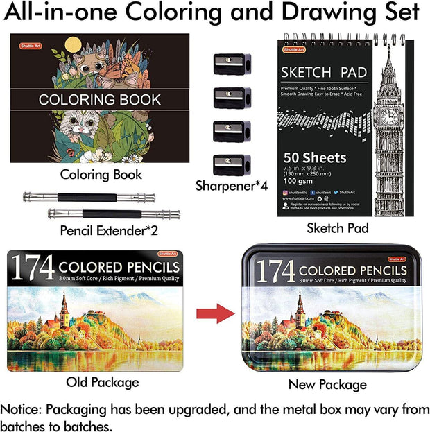 Shuttle Art 180 Colored Pencils, Soft Core Coloring Pencils Set with 4  Sharpeners, Professional Color Pencils for Artists Kids Adults Coloring