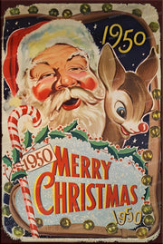 1950 CHRISTMAS Santa Claus Vintage Rustic Look Home Wall Décor Bar Wall Tin Metal Signs