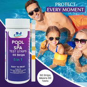 5 in 1 Pool and Spa Hot Tub Test Strips - Complete Water Testing Kit for Clean and Safe Swimming Environments | pH, Chlorine, Hardness, Alkalinity | 60 Strips in 6 Sealable Bags