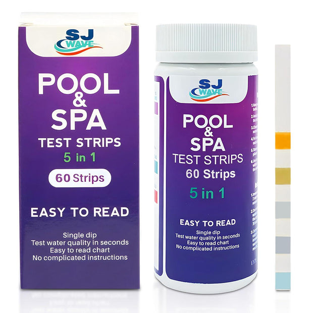 5 in 1 Pool and Spa Hot Tub Test Strips - Complete Water Testing Kit for Clean and Safe Swimming Environments | pH, Chlorine, Hardness, Alkalinity | 60 Strips in 6 Sealable Bags