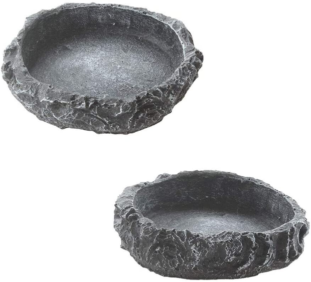 2 Pack Reptile Water Dish Food Bowl Rock Worm Feeder for Leopard Gecko Lizard Sp