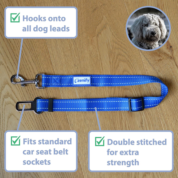 Zenify Dog Car Seat Belt Seatbelt Lead Puppy Harness - Heavy Duty Adjustable Car