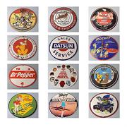 Vintage Retro Round Datsun Rocket Dr. Pepper Squirt Boeing Rat Fink Colt Kiwi Polish Marvel Decorative Metal Sign