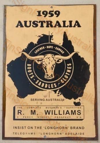 1959 ASUSTRALIA R.M. WILLIAMS 20x30 CM Sign | Screen Printed By AUSTRALIAN COMPANY