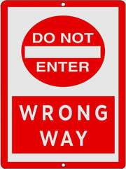 WRONG WAY DO NOT ENTER Retro/Vintage Metal Plaque Sign Style Man Cave Garage Work Office