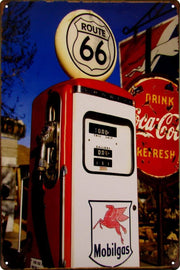 ROUTE 66 GAS FILLER Machine Coca-Cola Sign Tin Metal Sign