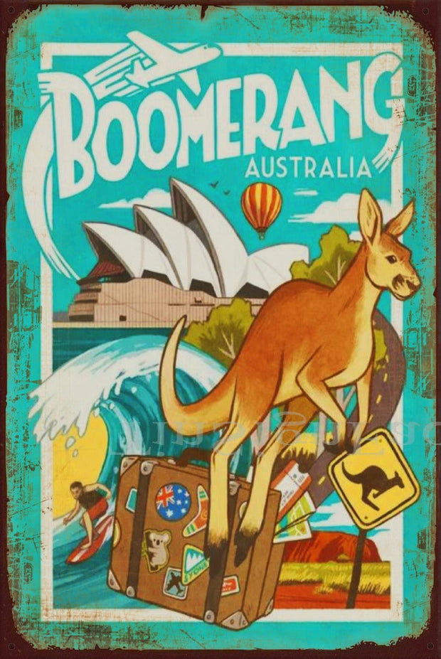 BOOMERANG-AUSTRALIA Vintage Retro Rustic Garage Man Cave Metal Sign