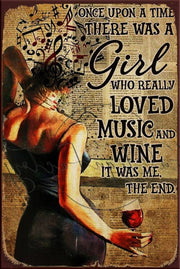 MUSIC AND WINE Rustic Look Vintage Shed-Garage and Bar Man Cave Tin Metal Sign