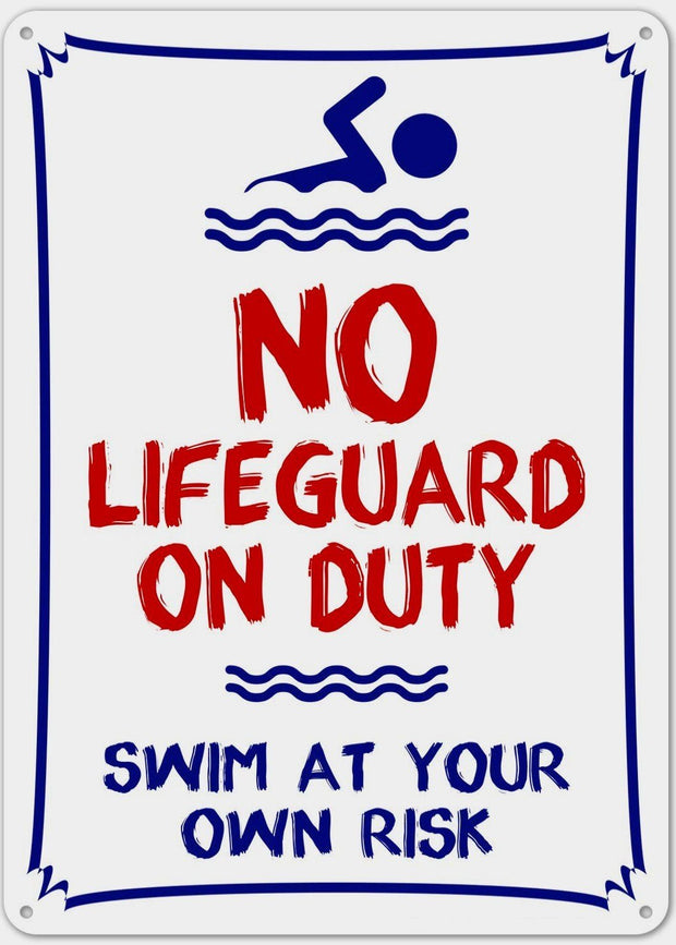 WARNING NO LIFEGUARD Retro/ Vintage Tin Metal Sign Man Cave, Wall Home Decor, Shed-Garage, and Bar