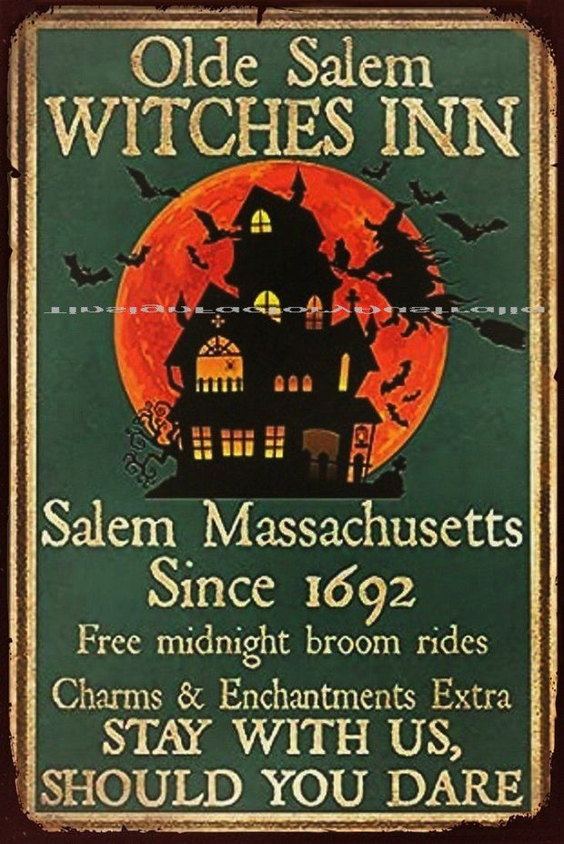 OLD SALEM WITCHES INN Halloween Funny Rustic Retro/Vintage Wall Café or Bar Tin Metal Sign