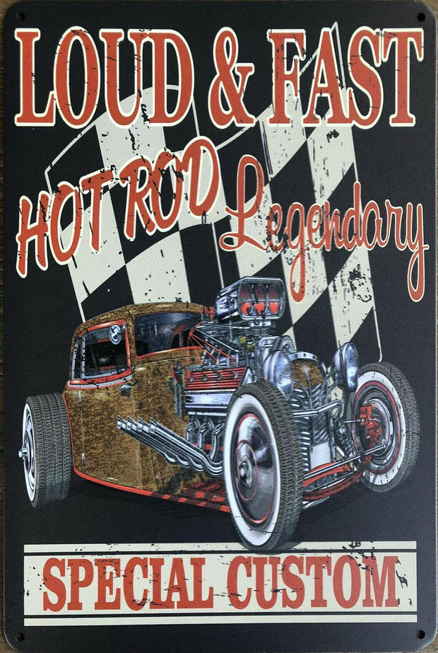 Pin Up Hot Rods Rustic Look Vintage Metal Tin Signs Man Cave, Shed and Bar Sign