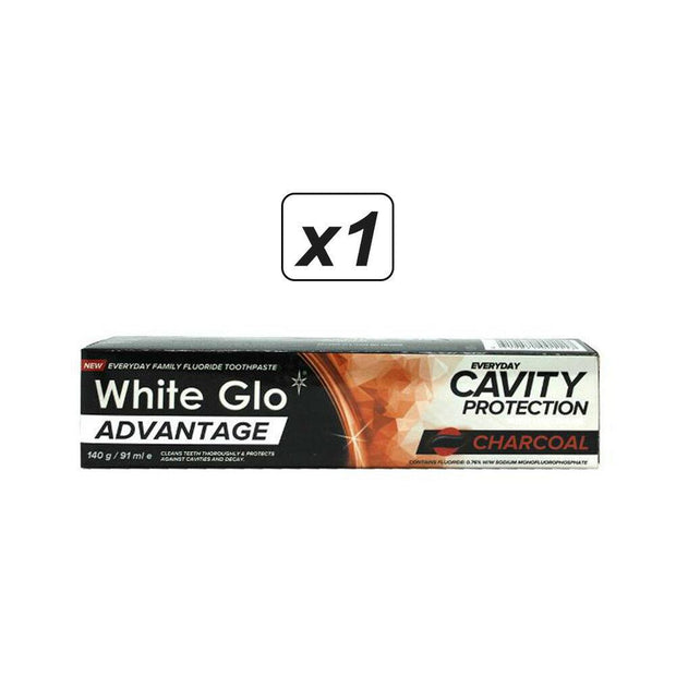 White Glo Toothpaste Advantage Charcoal 140g 1/2/3 Pack STAIN REMOVAL