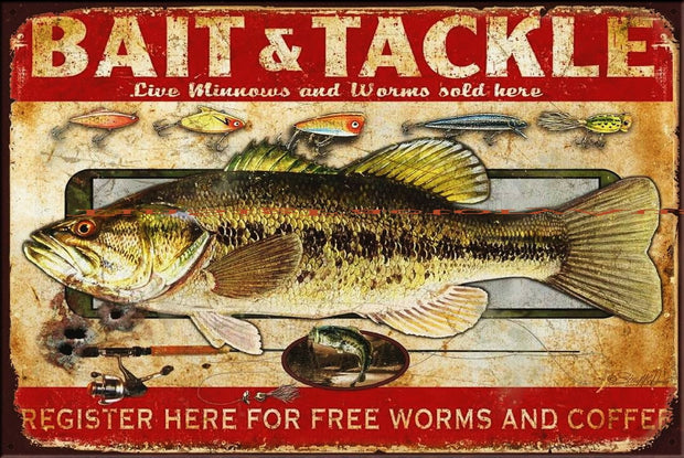 BAIT AND TACKLE Vintage Retro Rustic Garage Pub Man Cave Bar Plaques Metal Sign