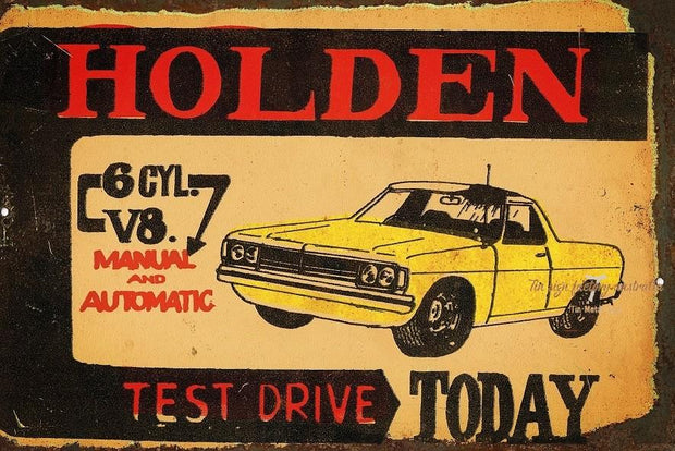 HOLDEN V8 TEST DRIVE Rustic Look Vintage Tin Metal Sign Man Cave, Shed-Garage and Bar