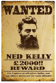 WANTED NED KELLY AU$2000 REWARD Wall Tin Sign Metal Plaque Iron Painting Antique Gift Bar Friend Home Decor