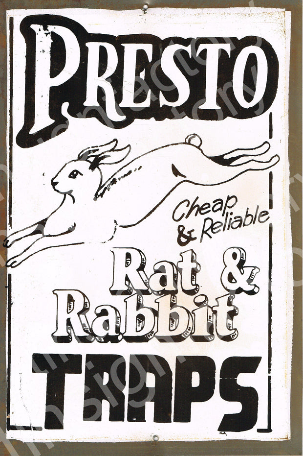 Presto Rabbit Trap rustic metal sign