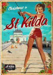 CHRISTMAS IN ST. KILDA Rustic Look Vintage Tin Metal Sign Man Cave, Shed-Garage and Bar