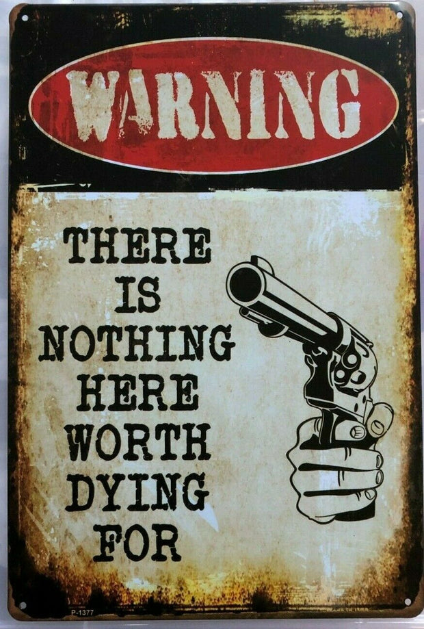 WARNING Rustic Look Vintage Tin Metal Sign Man Cave 20 x 30 cm